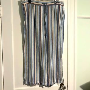 Multicolored linen pants with stretch waist, drawstring and pockets nwt